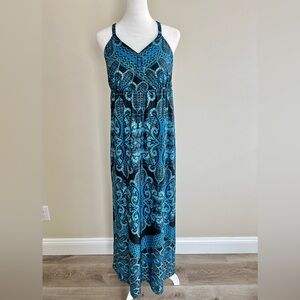 International Concepts Boho Blue Black Stretchy Lightweight Maxi Dress Medium